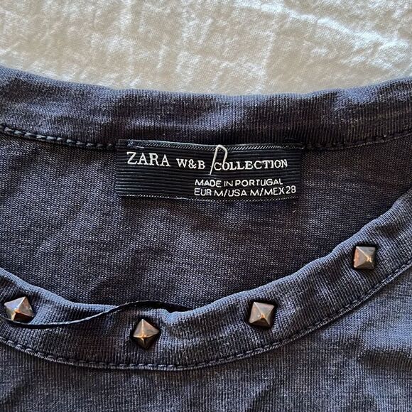 Zara sleeveless Tank Top Grey Size Medium Studded Moto Embellished Neckline - Picture 3 of 5